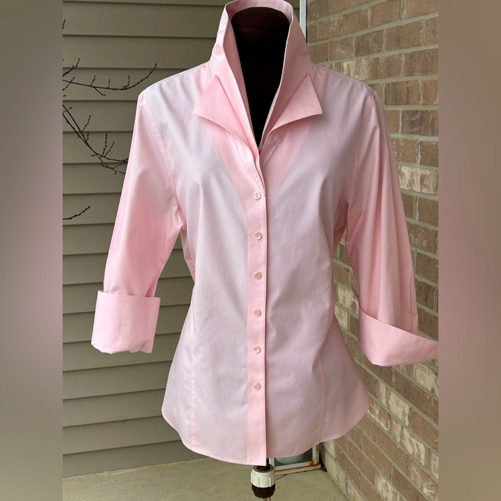 NWOT COLDWATER CREEK sL gorgeous pink shirt-silky 💯cotton-love the double collar